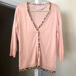 New York & Company Peach & Leopard Trim Cardigan